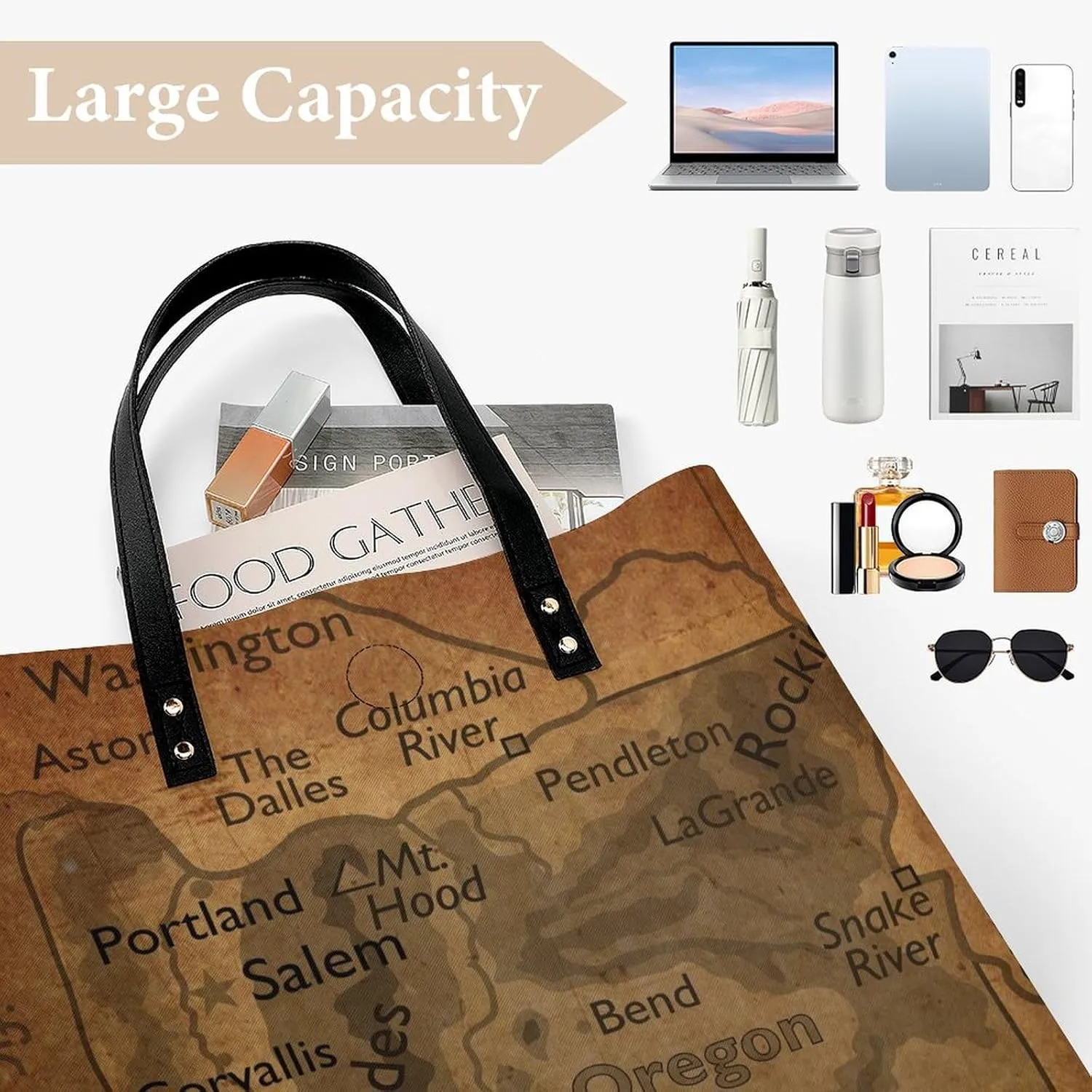 Vintage Maps of New Jersey Leather Handbags Shoping Bag Women Large Capacity Beach Bag