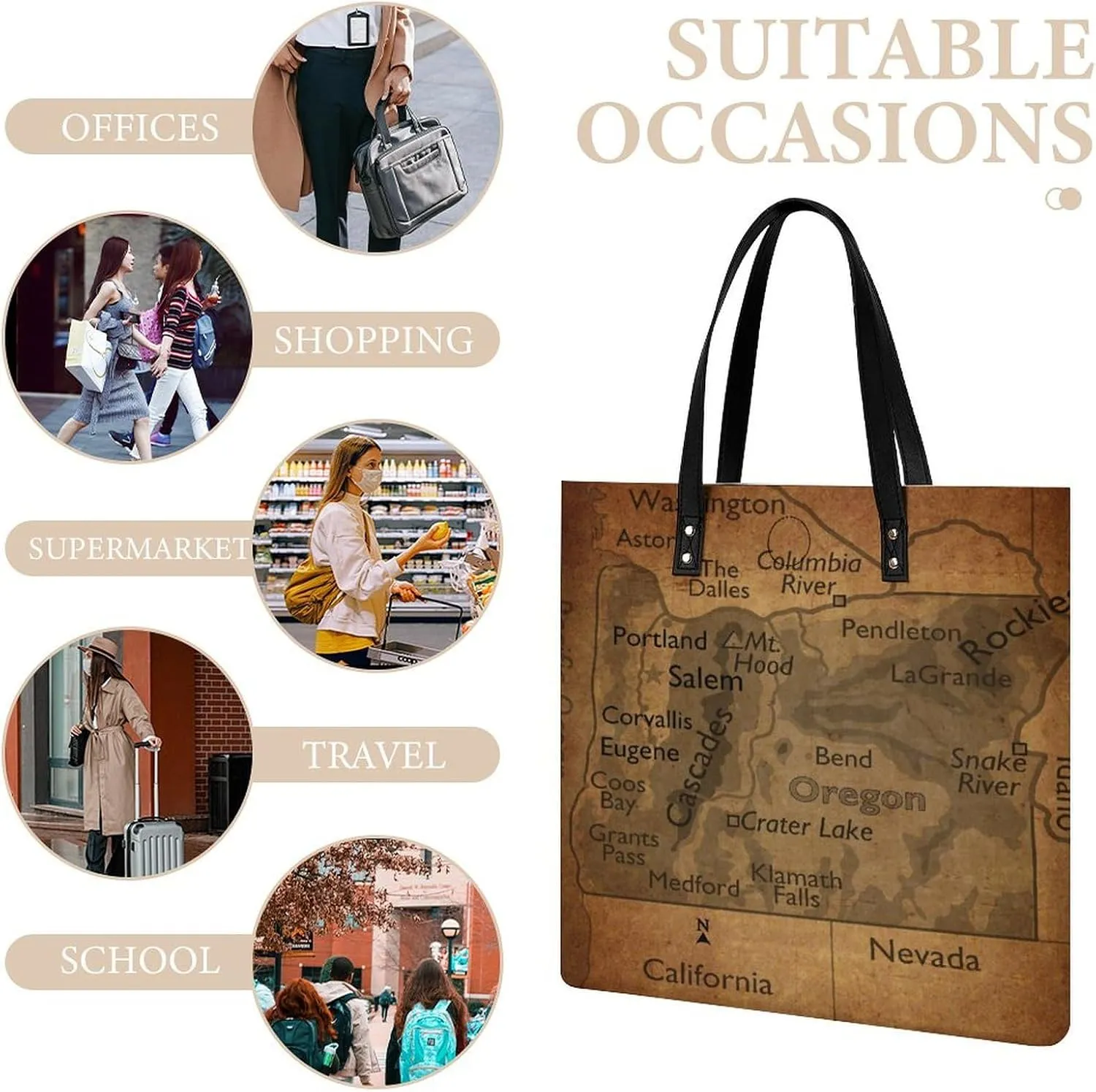 Vintage Maps of New Jersey Leather Handbags Shoping Bag Women Large Capacity Beach Bag