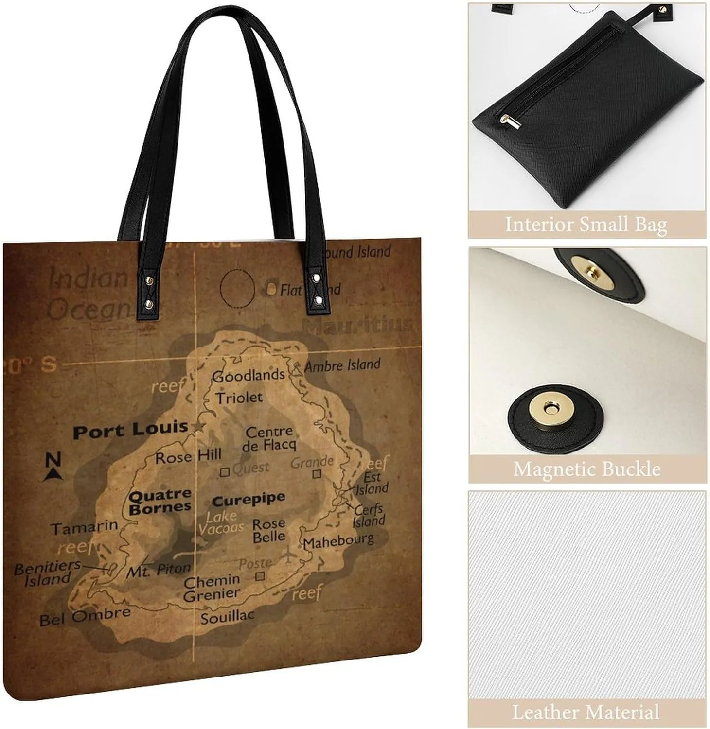 Vintage Maps of of Iran Leather Handbags Shoping Bag Women Large Capacity Beach Bag