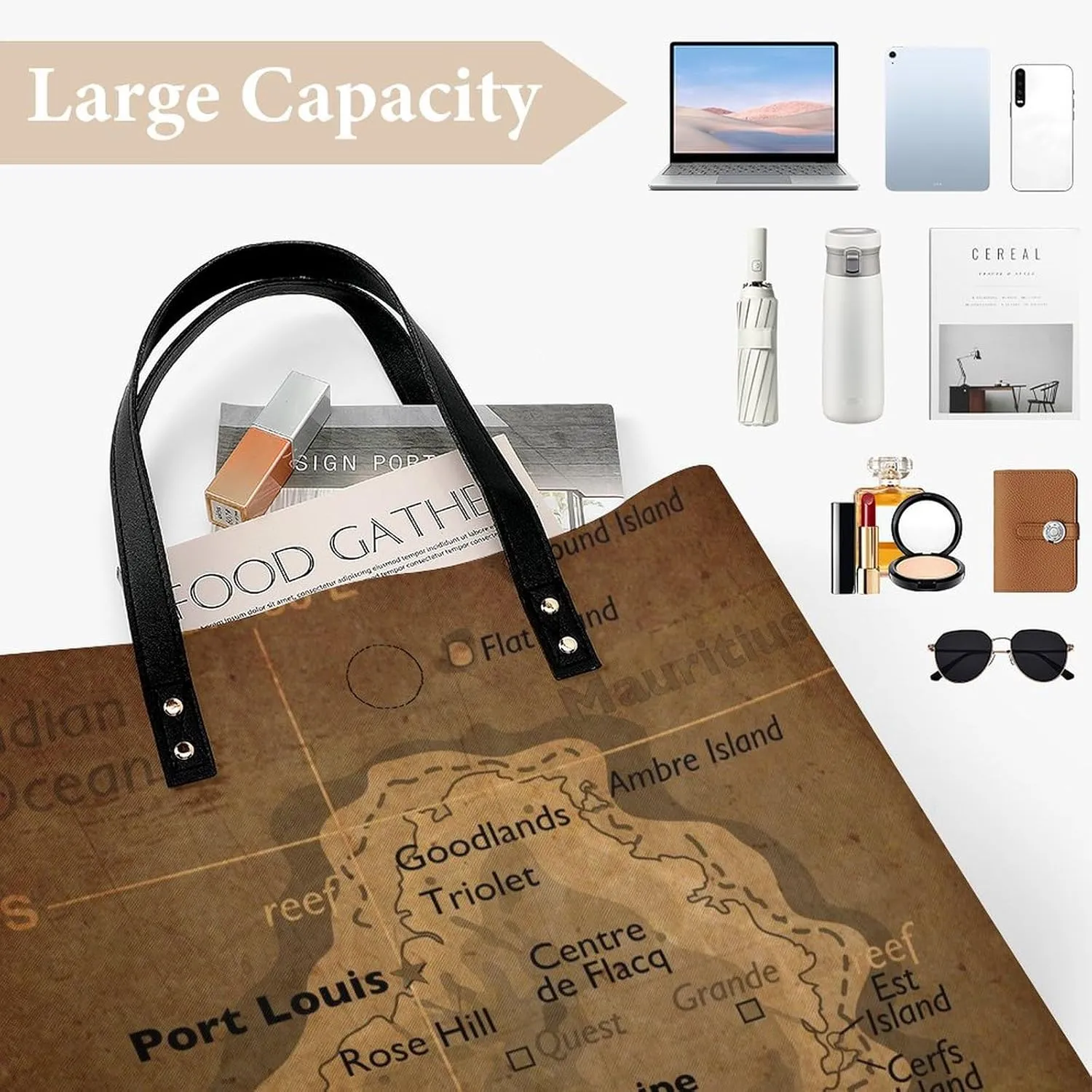 Vintage Maps of of Iran Leather Handbags Shoping Bag Women Large Capacity Beach Bag
