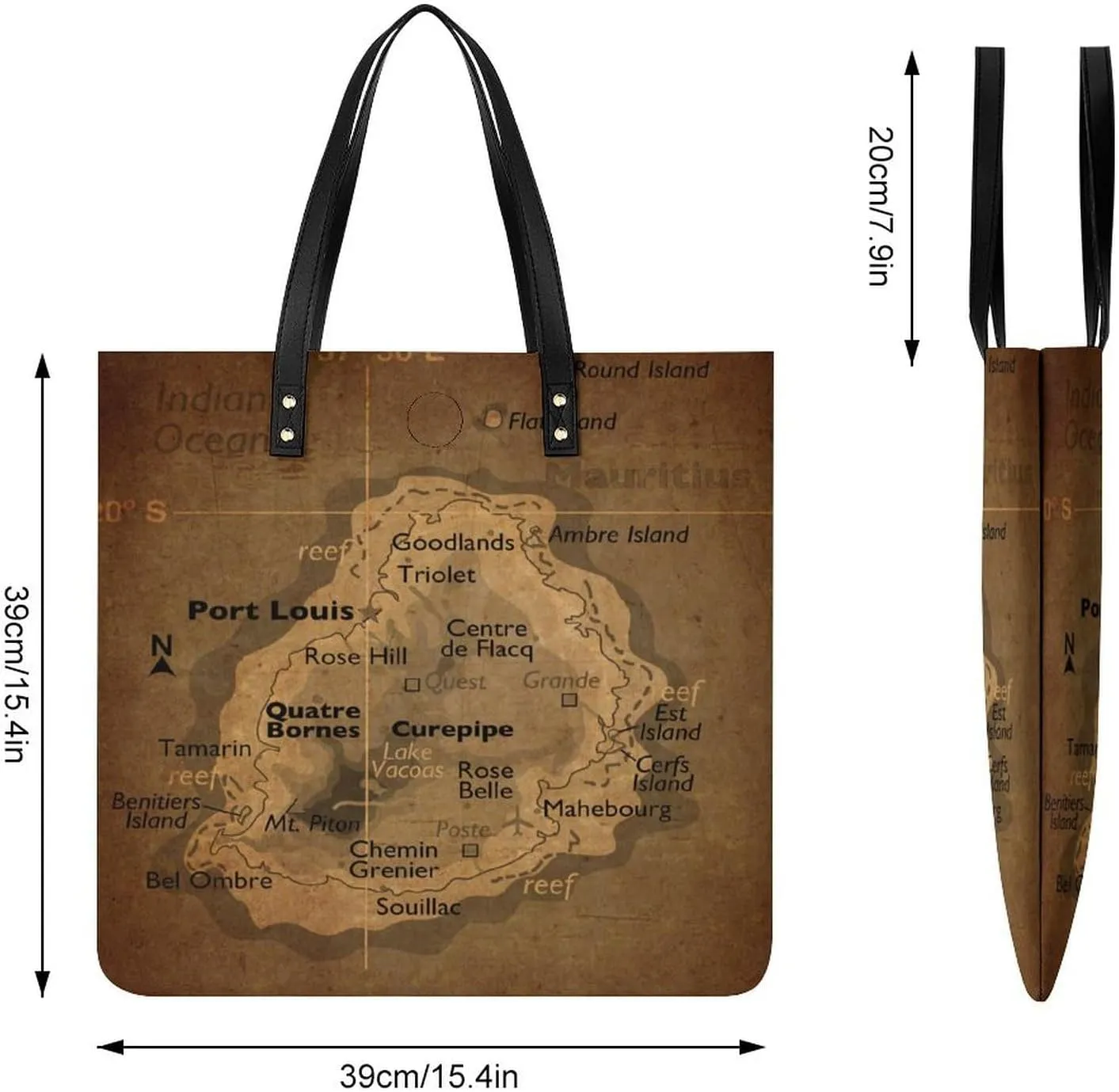 Vintage Maps of of Iran Leather Handbags Shoping Bag Women Large Capacity Beach Bag