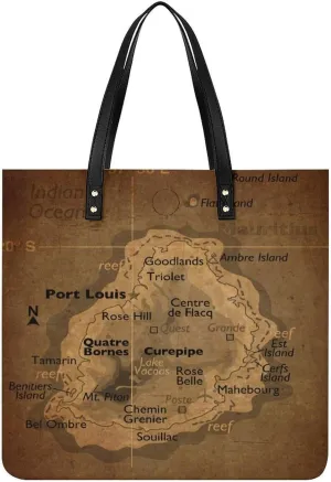 Vintage Maps of of Iran Leather Handbags Shoping Bag Women Large Capacity Beach Bag