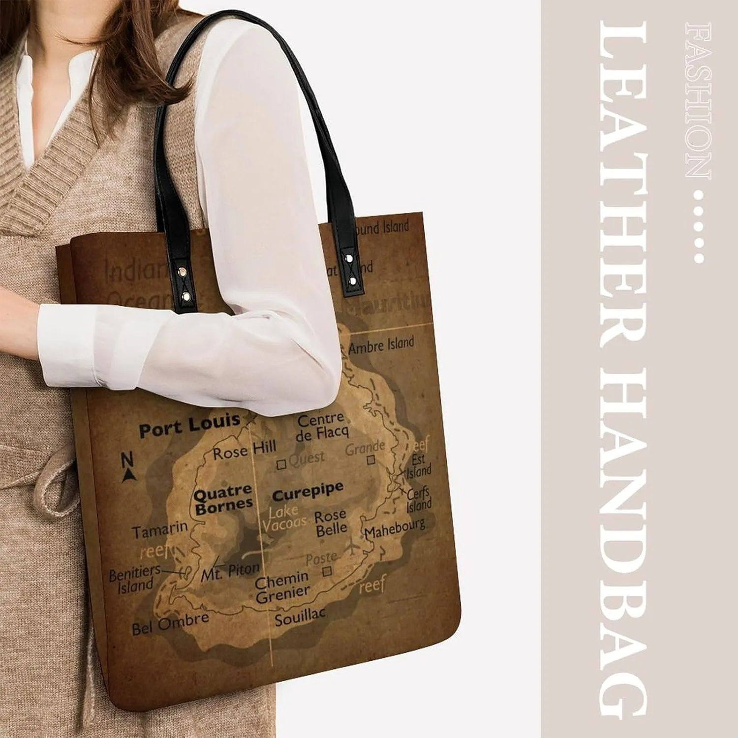 Vintage Maps of of Iran Leather Handbags Shoping Bag Women Large Capacity Beach Bag