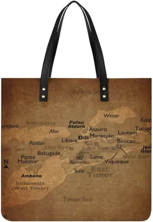 Vintage Maps of Portugal Leather Handbags Shoping Bag Women Large Capacity Beach Bag