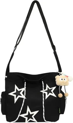 Vintage Star Messenger Bag, Cute Aesthetic Y2K Tote Bag for Women Men