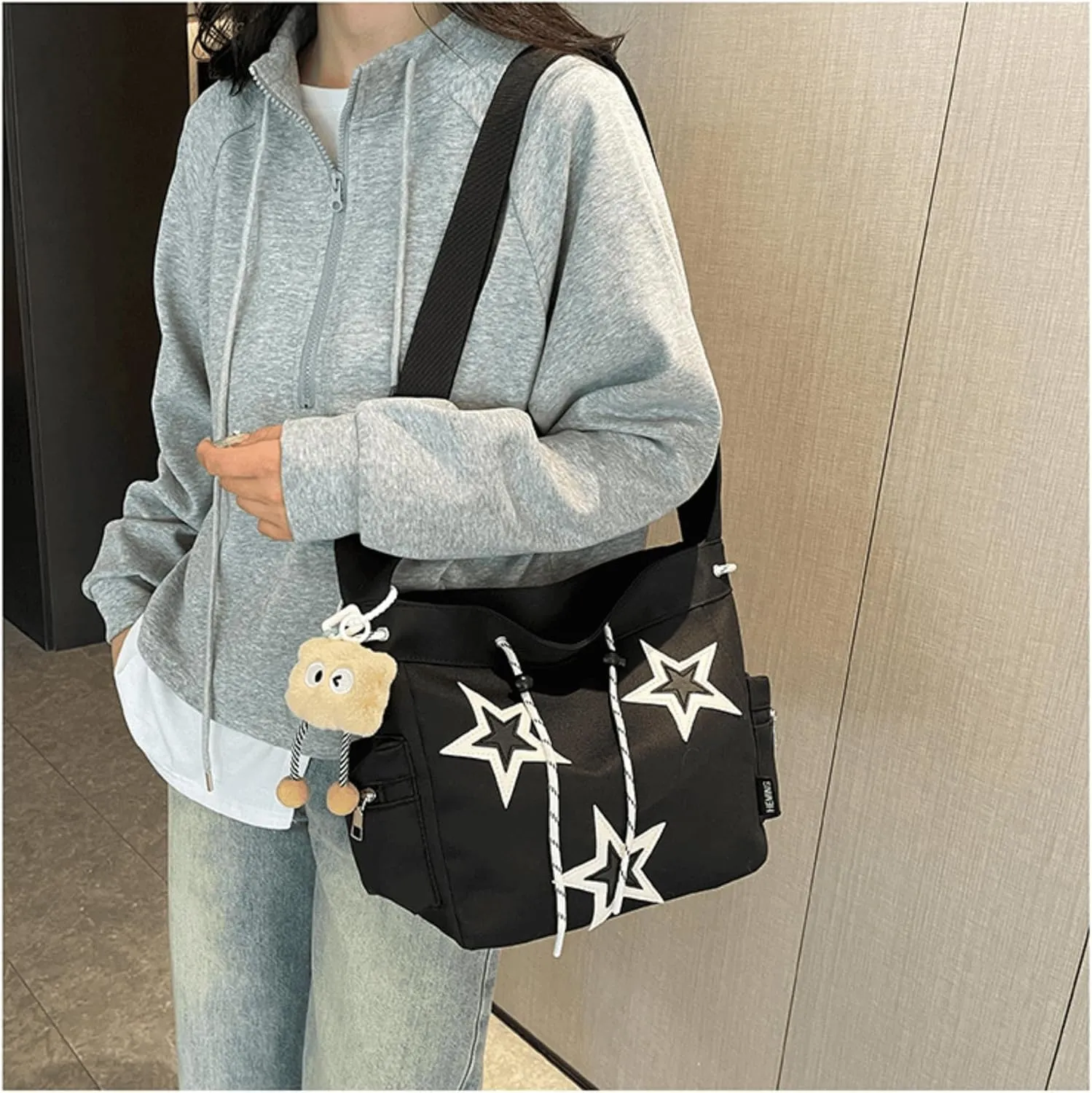 Vintage Star Messenger Bag, Cute Aesthetic Y2K Tote Bag for Women Men