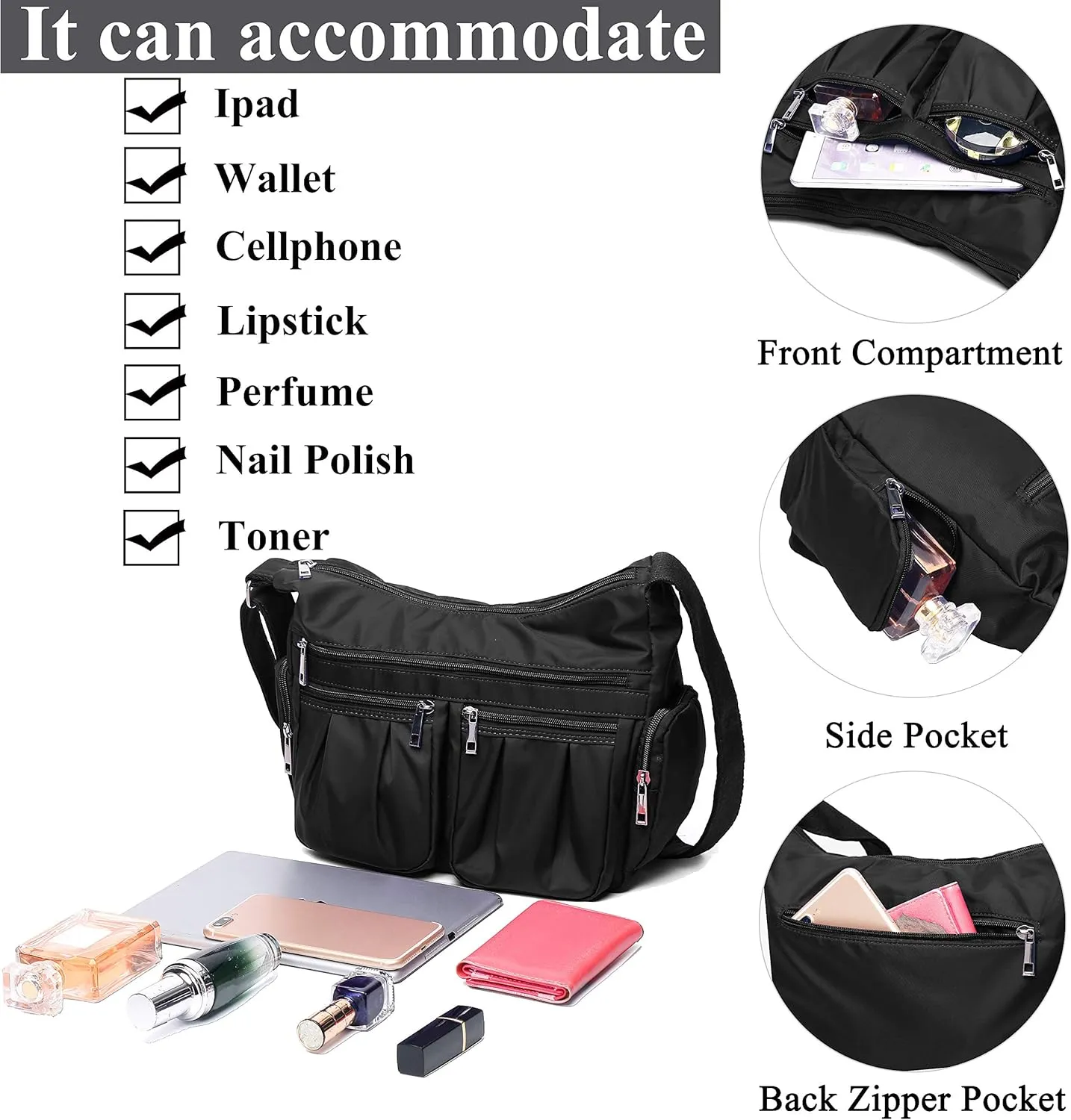 VOLGANIK ROCK Crossbody Purses for Women Shoulder Handbags Lightweight Waterproof Nylon Travel Bag Ladies Pocketbooks