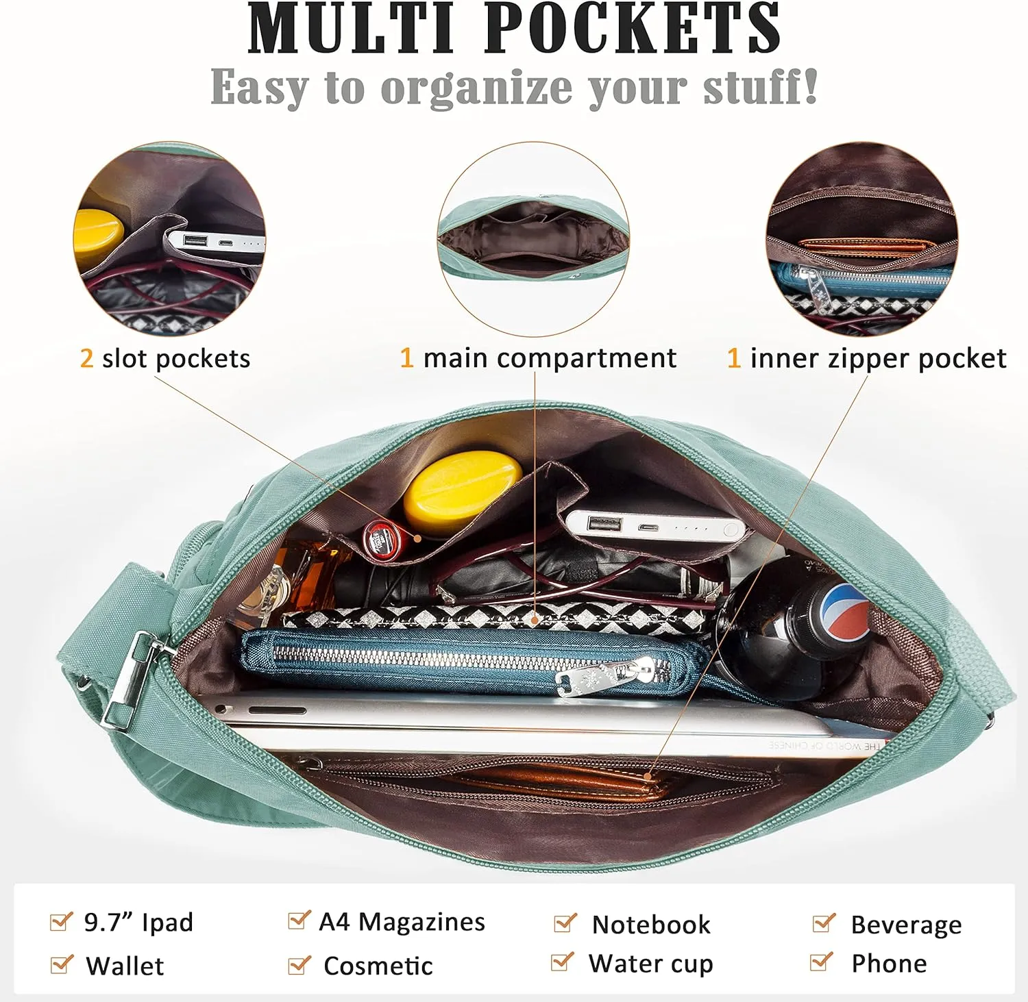VOLGANIK ROCK Crossbody Purses for Women Shoulder Handbags Lightweight Waterproof Nylon Travel Bag Ladies Pocketbooks
