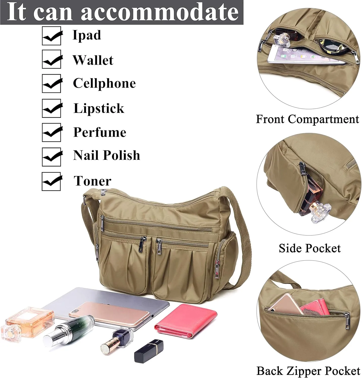 VOLGANIK ROCK Crossbody Purses for Women Shoulder Handbags Lightweight Waterproof Nylon Travel Bag Ladies Pocketbooks