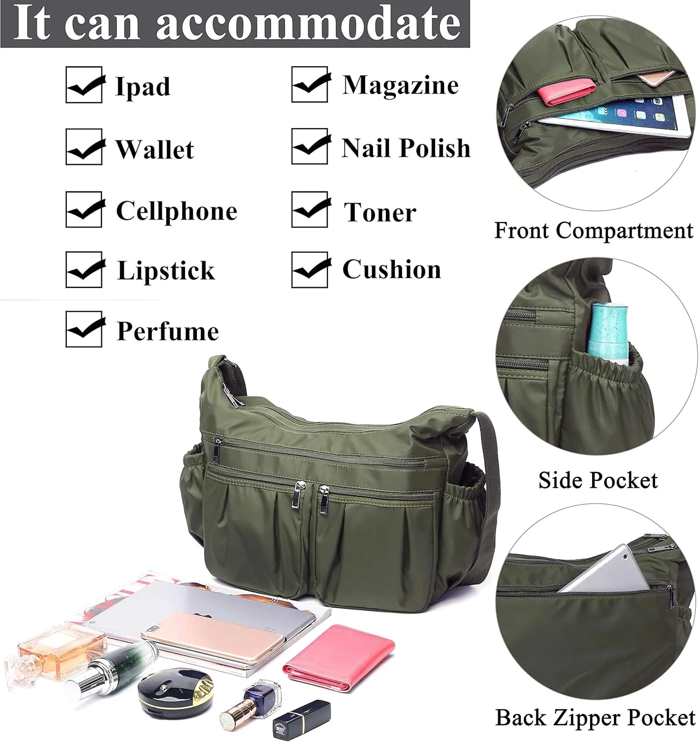 VOLGANIK ROCK Crossbody Purses for Women Shoulder Handbags Lightweight Waterproof Nylon Travel Bag Ladies Pocketbooks