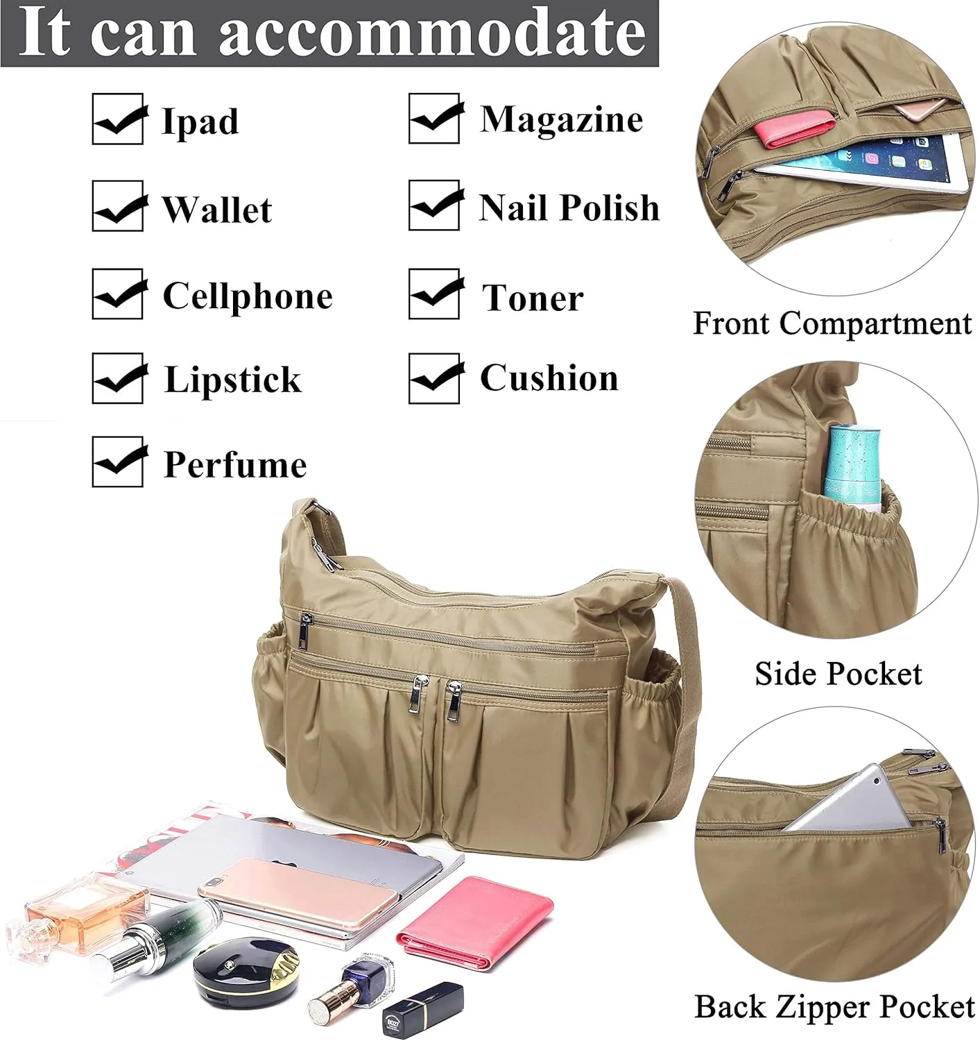 VOLGANIK ROCK Crossbody Purses for Women Shoulder Handbags Lightweight Waterproof Nylon Travel Bag Ladies Pocketbooks