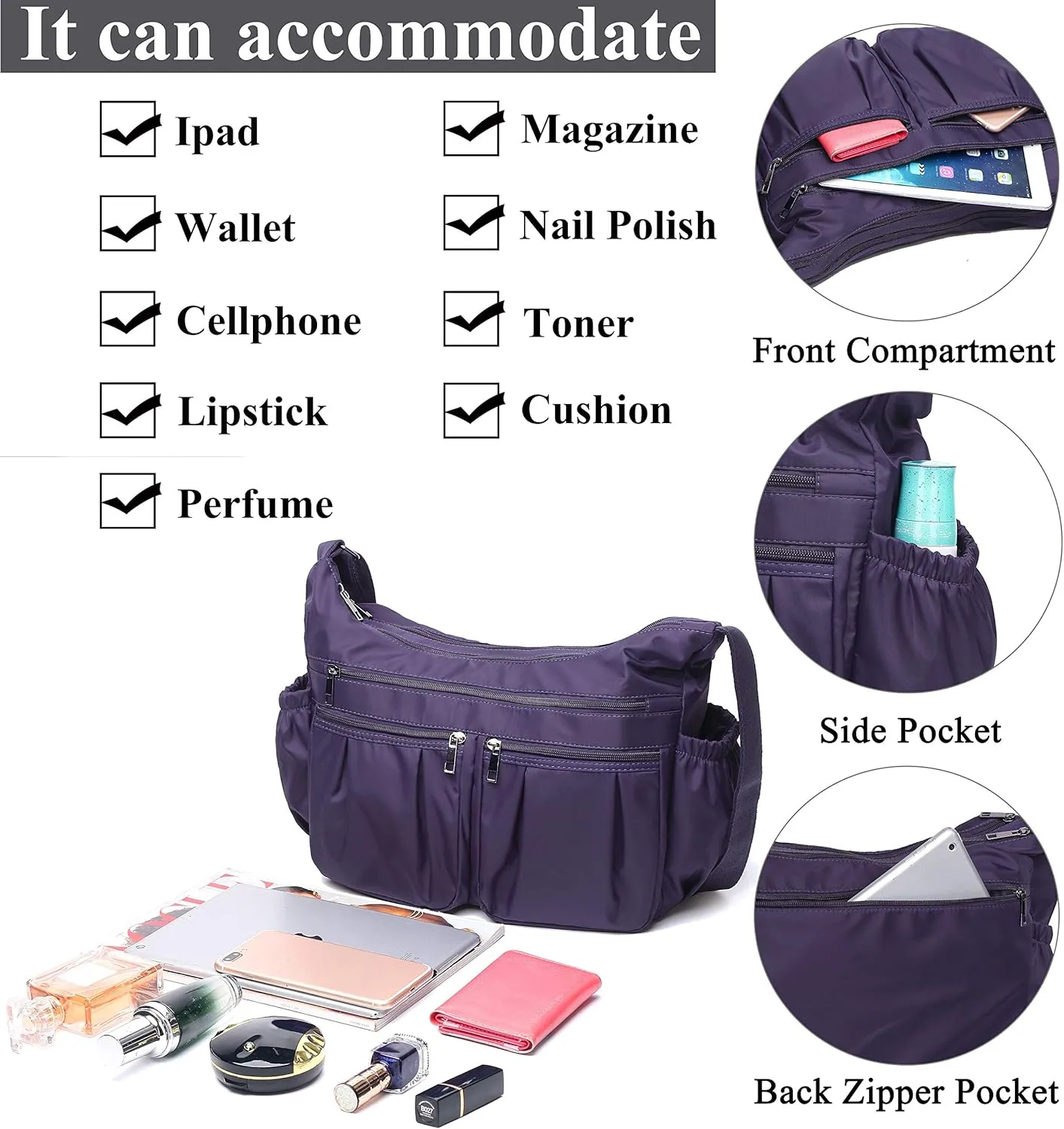VOLGANIK ROCK Crossbody Purses for Women Shoulder Handbags Lightweight Waterproof Nylon Travel Bag Ladies Pocketbooks