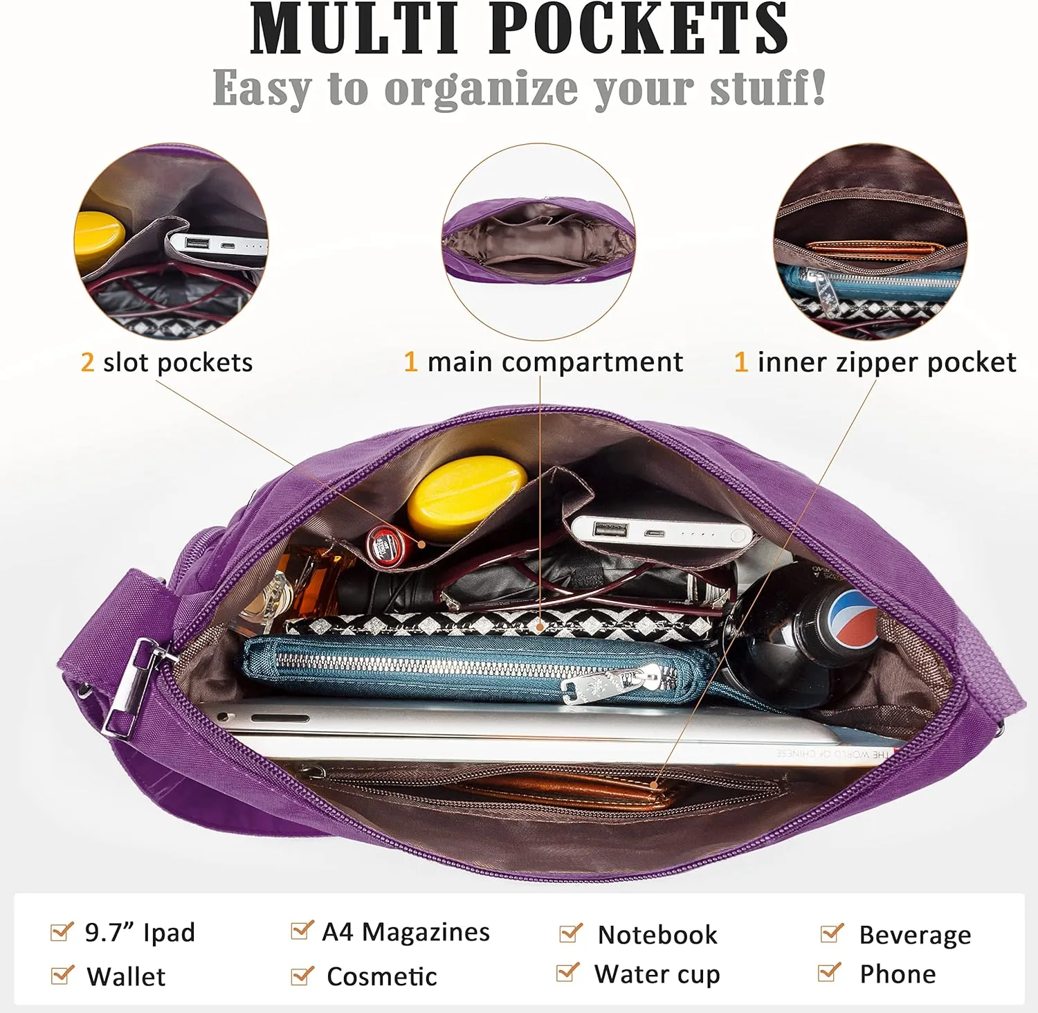 VOLGANIK ROCK Crossbody Purses for Women Shoulder Handbags Lightweight Waterproof Nylon Travel Bag Ladies Pocketbooks