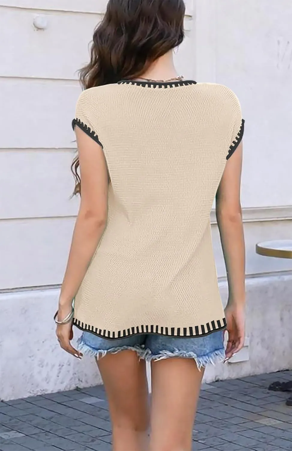 Waffle Knit Sweater Shirts for Women Cap Sleeve Summer Tops Basic Tank Tops