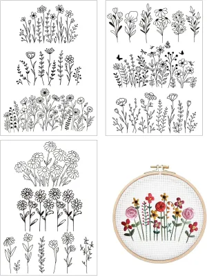 Water Soluble Embroidery Patterns Stabilizers - Rngmsi 3 Sheets Flower Stick and Stitch Embroidery Paper Wash Away 20Pcs Daisy Leaves Butterfly Embroidery Transfer Paper Stabilizers for Hand Sewing