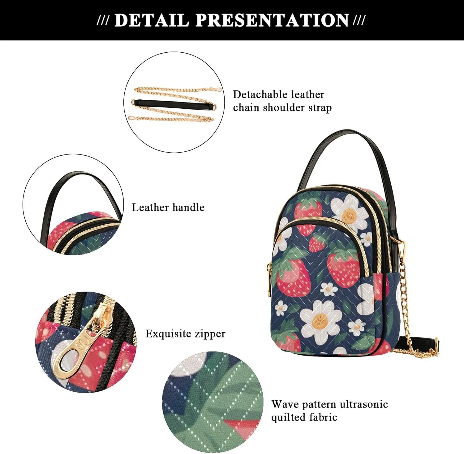 Watercolor Floral Border Women Crossbody Handbag, Crossbody Handbag with Chain Strap, Crossbody for Women Trendy