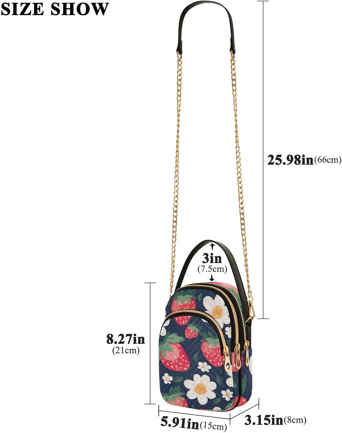 Watercolor Floral Border Women Crossbody Handbag, Crossbody Handbag with Chain Strap, Crossbody for Women Trendy