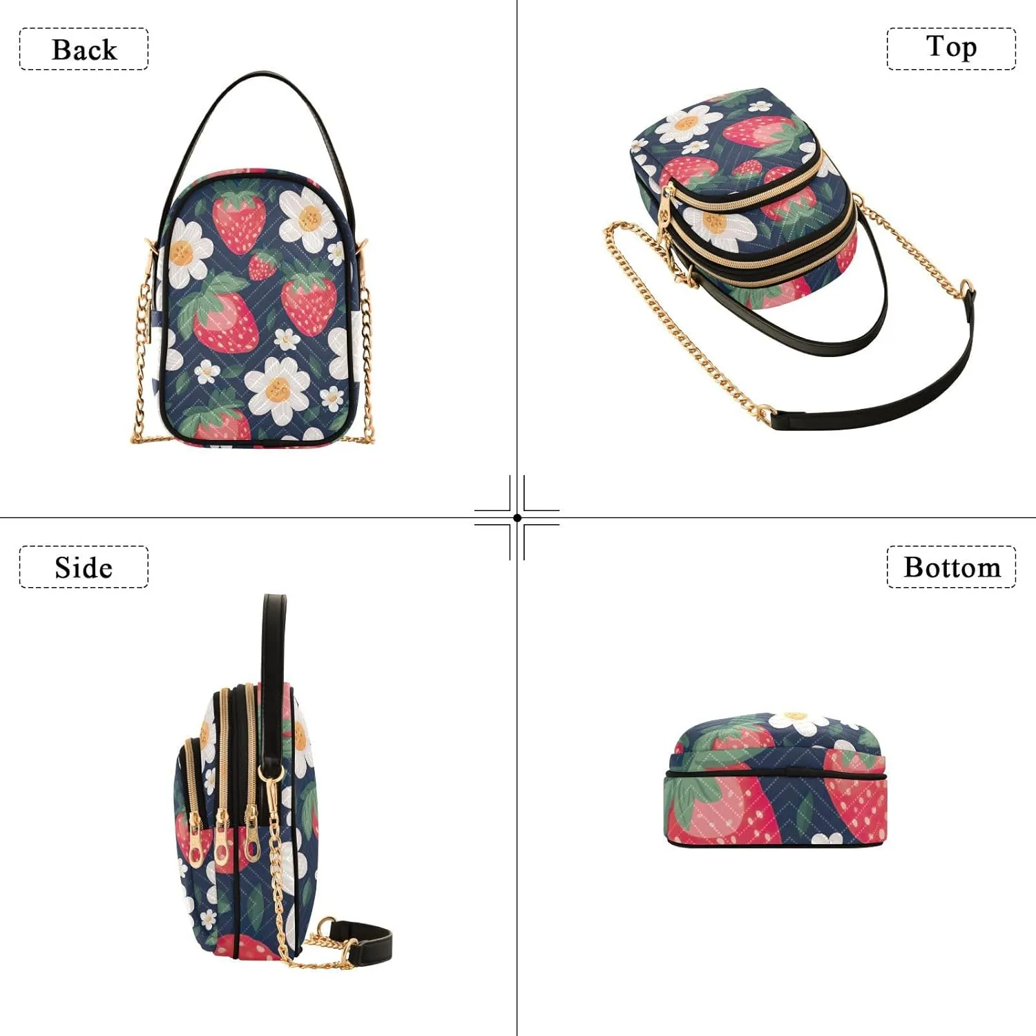Watercolor Floral Border Women Crossbody Handbag, Crossbody Handbag with Chain Strap, Crossbody for Women Trendy
