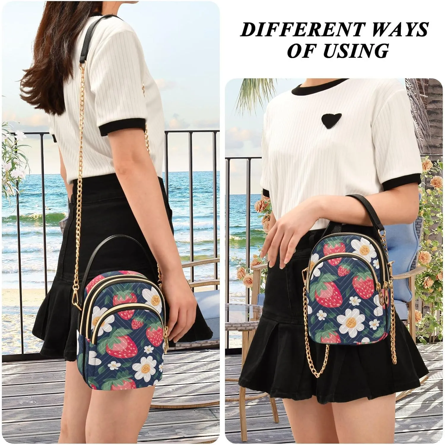 Watercolor Floral Border Women Crossbody Handbag, Crossbody Handbag with Chain Strap, Crossbody for Women Trendy