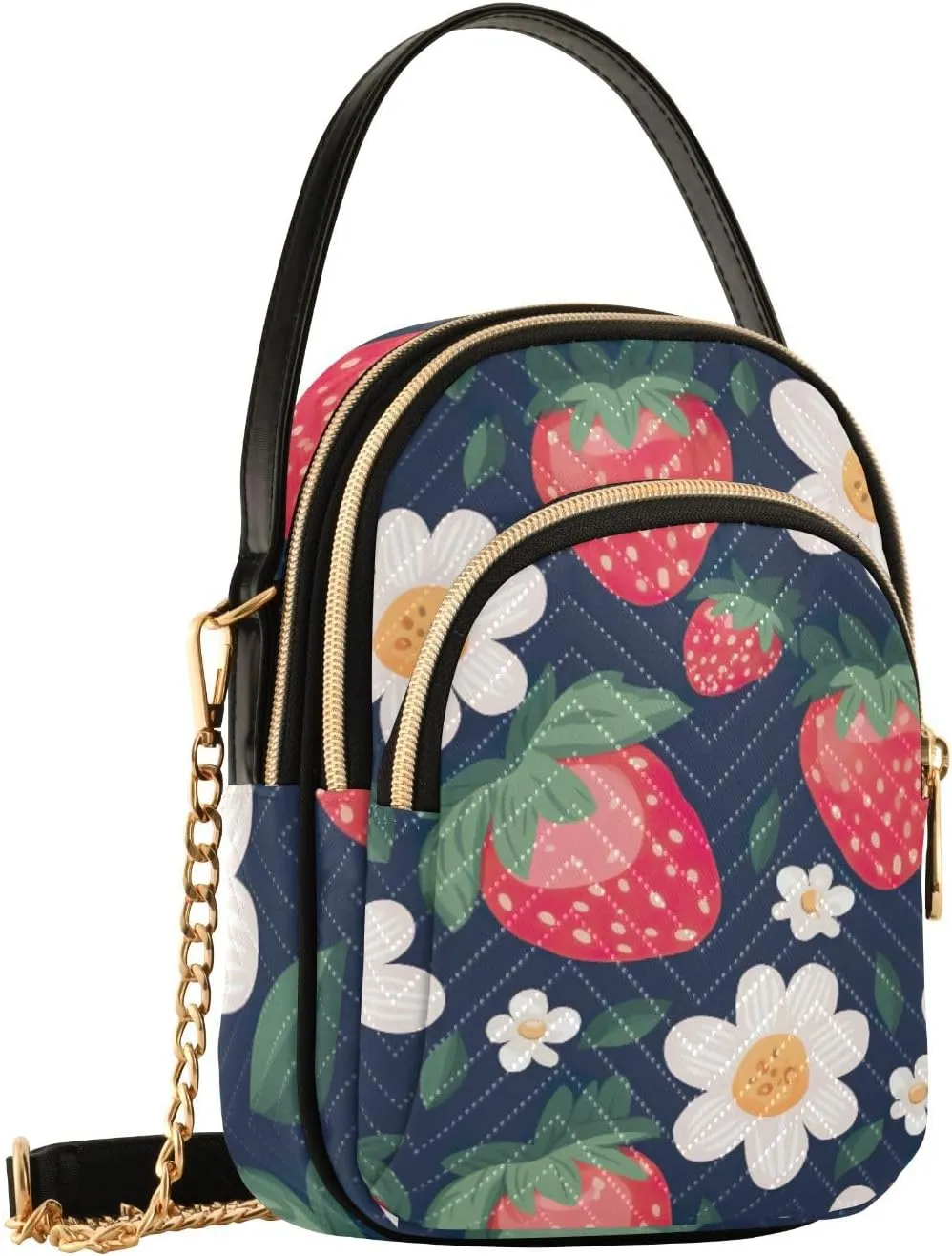 Watercolor Floral Border Women Crossbody Handbag, Crossbody Handbag with Chain Strap, Crossbody for Women Trendy