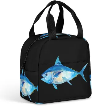 Watercolort Tuna Fish Funny Reusable Lunch Bag Insulated Tote Box Cooler Food Handbags Case For Women Men 8.5 X 8 X 5 Inches
