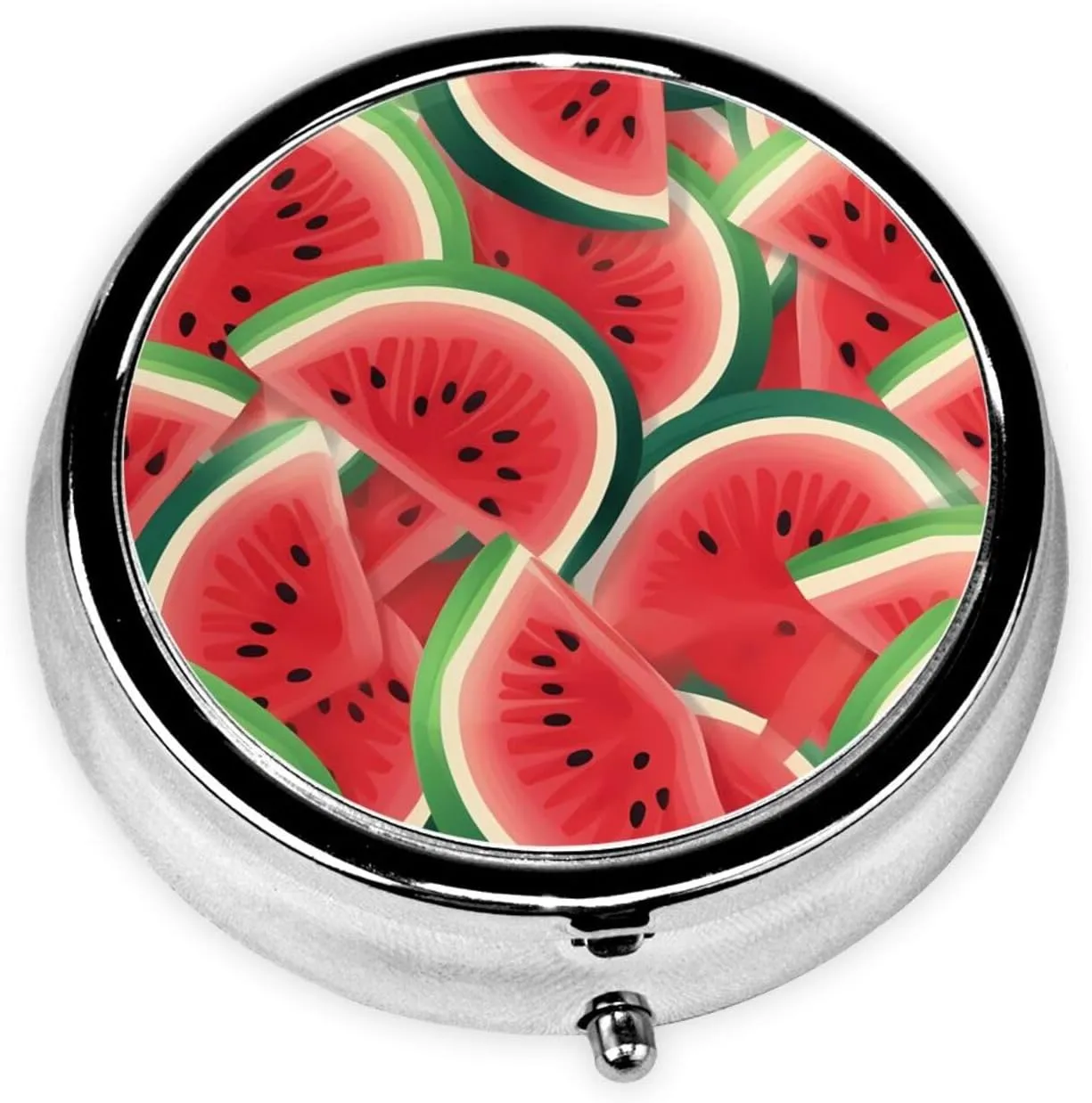 Watermelon Slice Pill Box Round Pill Case for Pocket Purse 3 Compartment Medicine Pill Organizer Cute Portable Travel Pillbox Vitamin Cod Liver Oil Storage Box Unique Gift Organizer