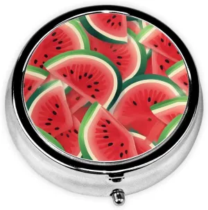 Watermelon Slice Pill Box Round Pill Case for Pocket Purse 3 Compartment Medicine Pill Organizer Cute Portable Travel Pillbox Vitamin Cod Liver Oil Storage Box Unique Gift Organizer