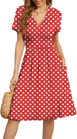 WEACZZY Women's Summer Short Sleeve Casual Dresses V-Neck Floral Party Dress with Pockets