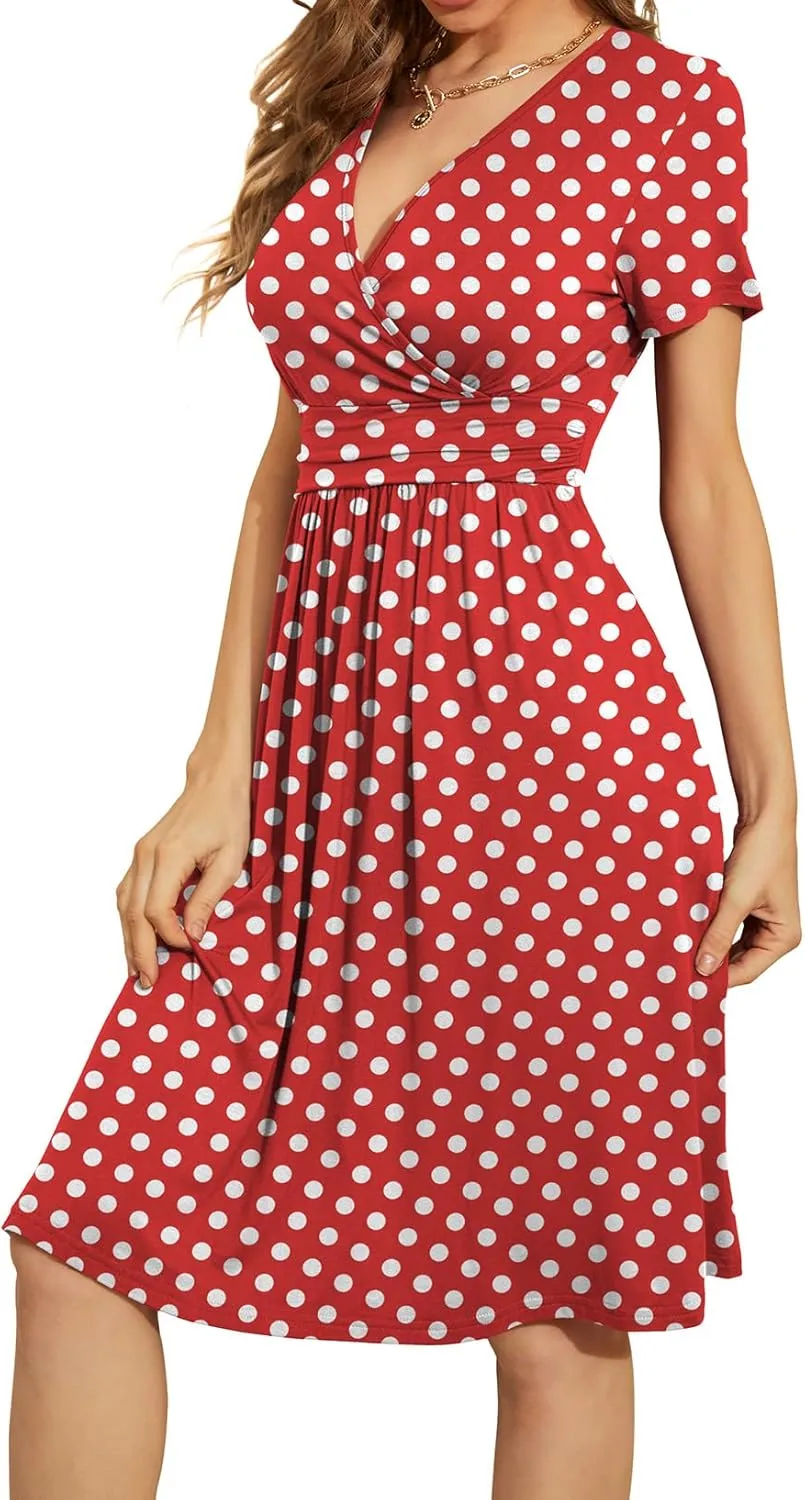 WEACZZY Women's Summer Short Sleeve Casual Dresses V-Neck Floral Party Dress with Pockets