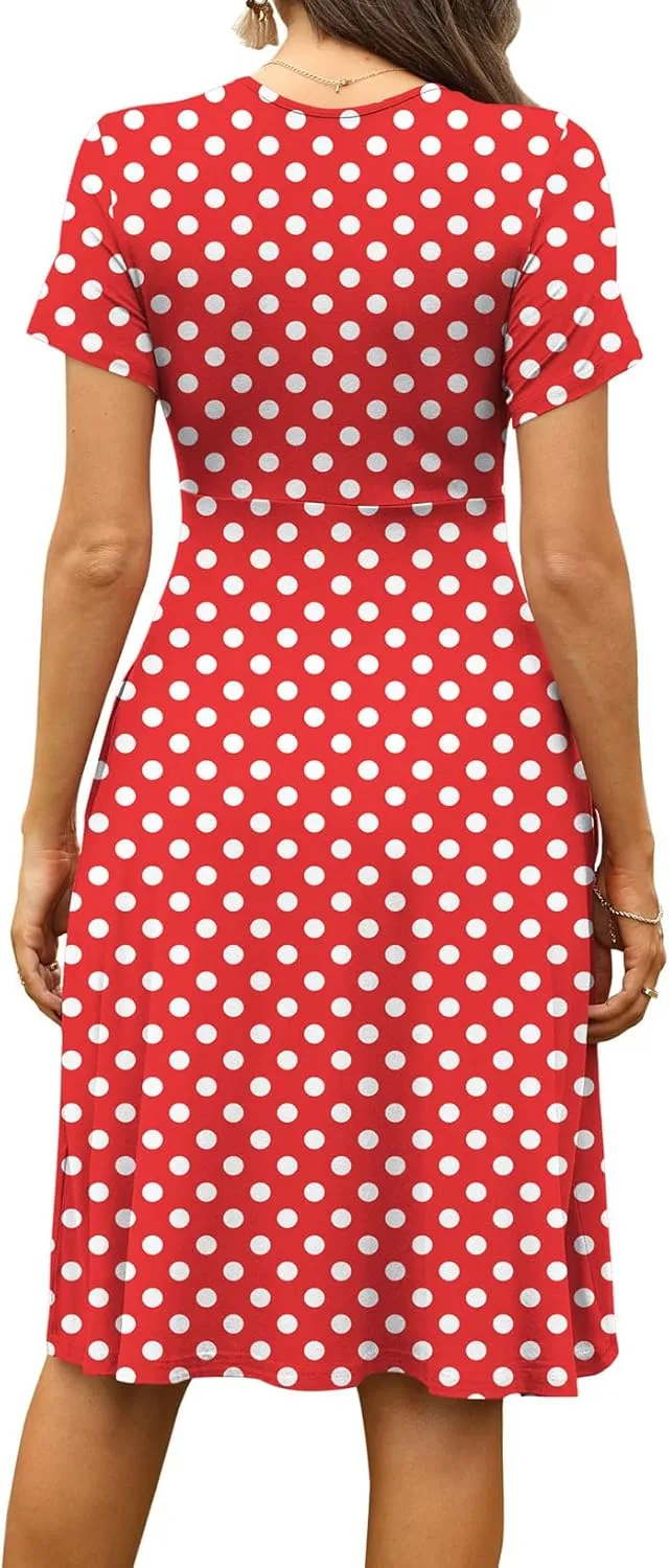 WEACZZY Women's Summer Short Sleeve Casual Dresses V-Neck Floral Party Dress with Pockets