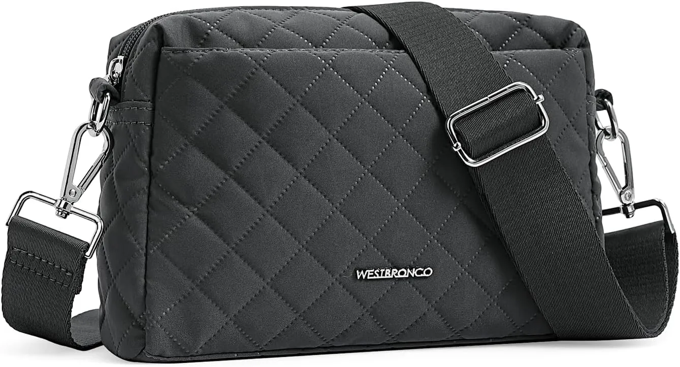 WESTBRONCO Quilted Crossbody Bags for Women Small Crossbody Purse Nylon Lightweight Shoulder Handbags with Adjustable Strap