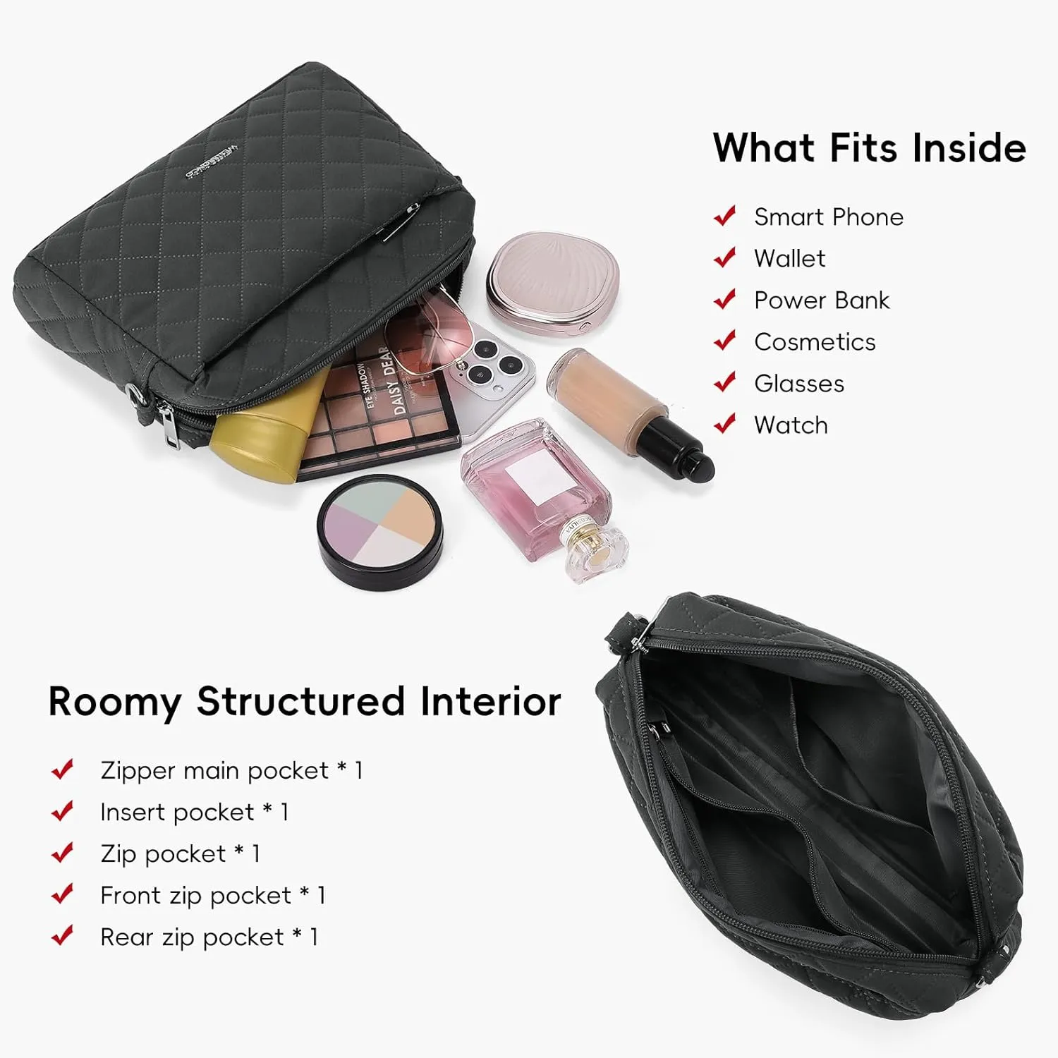 WESTBRONCO Quilted Crossbody Bags for Women Small Crossbody Purse Nylon Lightweight Shoulder Handbags with Adjustable Strap