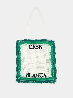 White and Green Crochet Tote