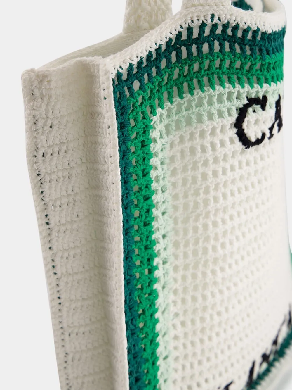 White and Green Crochet Tote