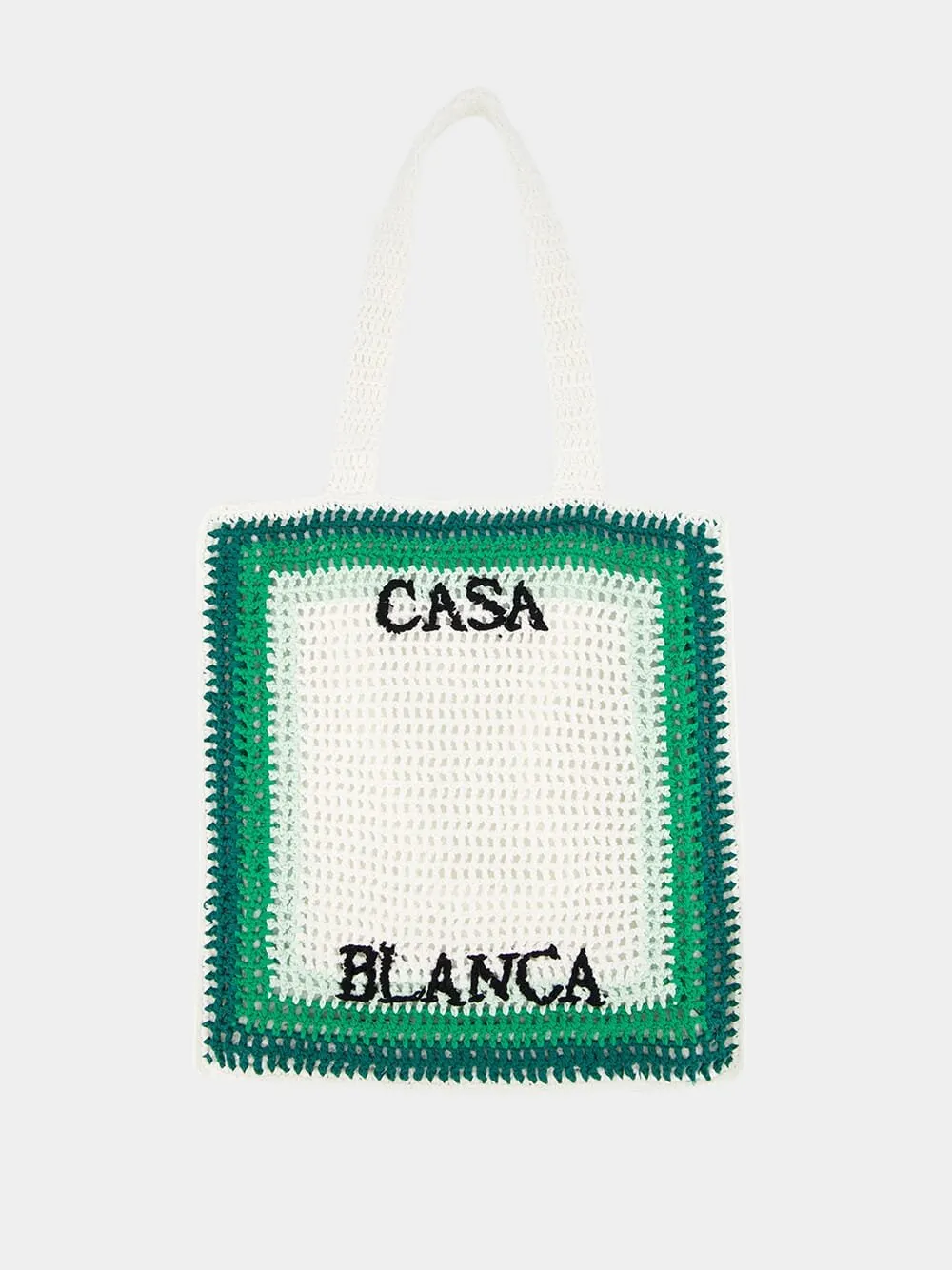 White and Green Crochet Tote