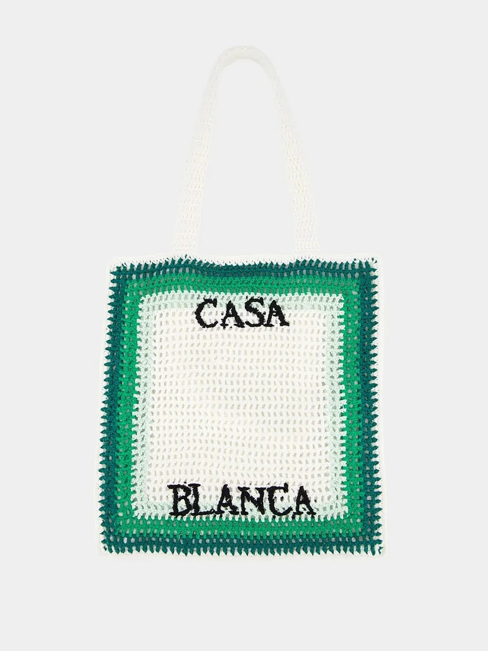 White and Green Crochet Tote