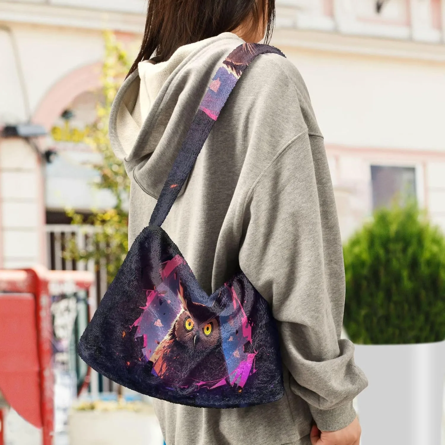 White Green Snakeskin Plush Bag, Tote Bag Young Women, Womens Outdoor Bag