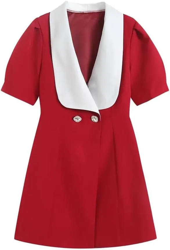 Women Backless Hollow Bowmini Dress Short Sleeve V-Neck Casual A-Line Dress