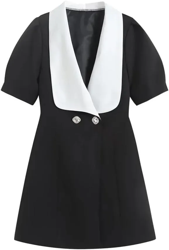 Women Backless Hollow Bowmini Dress Short Sleeve V-Neck Casual A-Line Dress