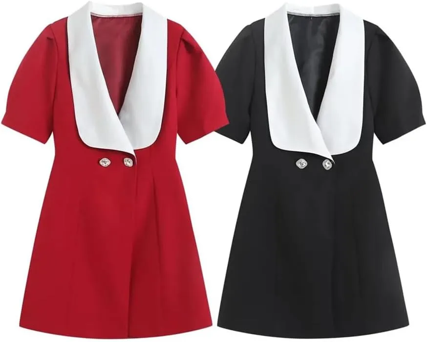 Women Backless Hollow Bowmini Dress Short Sleeve V-Neck Casual A-Line Dress