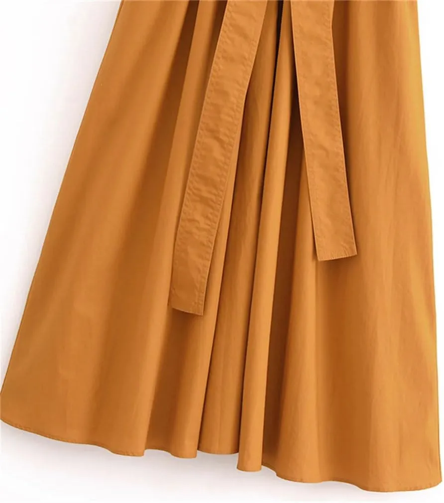 Women Casual Shirt with Belt Dress Single Breasted Lapel Sleeveless A-Line Dresses