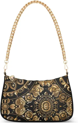 Women Chain Shoulder Purse Bag With Zipper Hobo Tote Clutch Handbags with Gold Chain Strap