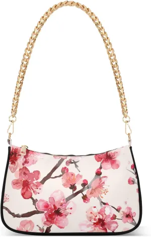 Women Chain Shoulder Purse Bag with Zipper Pocket Mini Small Hobo Tote Clutch Handbags with Gold Chain Strap