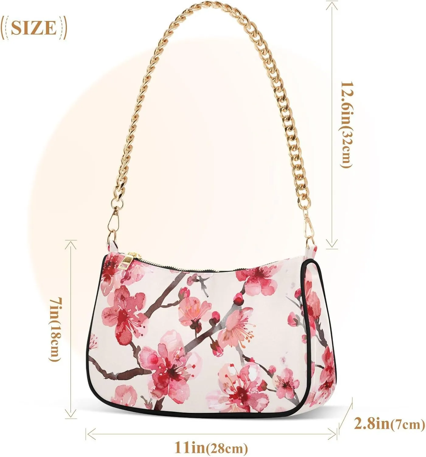 Women Chain Shoulder Purse Bag with Zipper Pocket Mini Small Hobo Tote Clutch Handbags with Gold Chain Strap