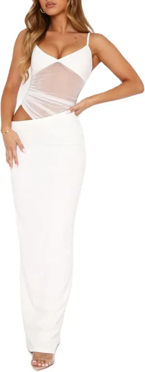 Women Cutout Bodycon Maxi Dress Summer Clothes Sexy Mesh See Through V Neck Spaghetti Strap Long Dresses Streetwear
