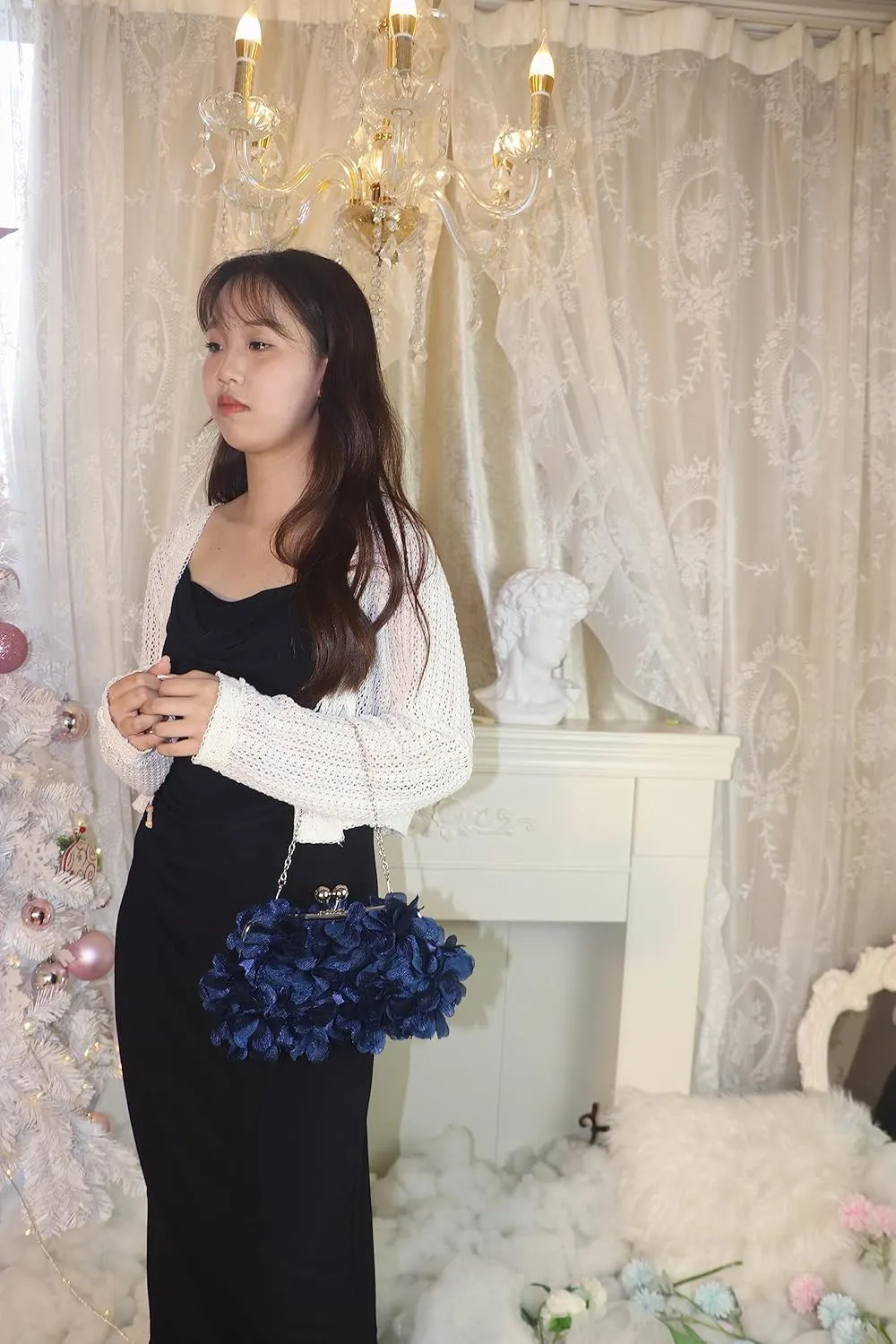 Women Evening Bag Flower Bride Floral Clutch Purse for Wedding Prom Kiss Lock