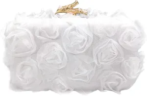 Women Floral Clutch Purses Satin Floral Appliques Evening Bags Bridal Wedding Party Prom Handbags