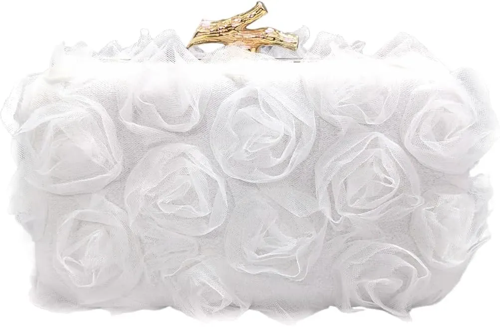 Women Floral Clutch Purses Satin Floral Appliques Evening Bags Bridal Wedding Party Prom Handbags