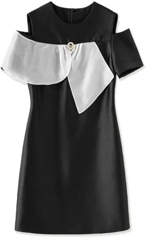 Women Mesh Patchwork Midi Dress Crew Neck Short Sleeve Office Lady A-Line Dresses