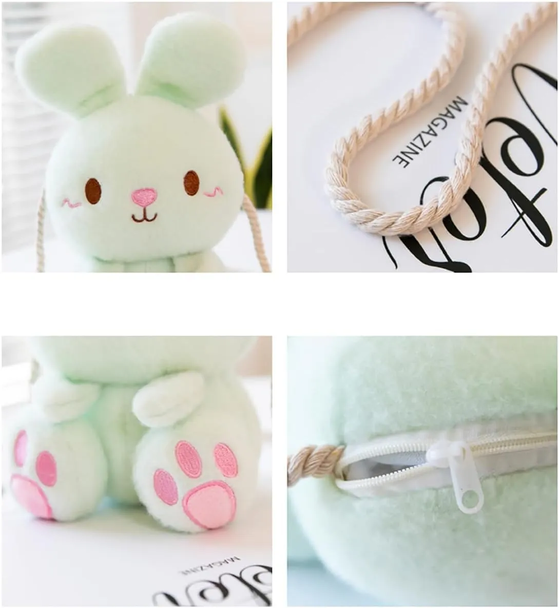 Women Plush Shoulder Bag Makeup Cosmetic Storage Bag with Strap Cute Rabbit Handbag Bag Organizer
